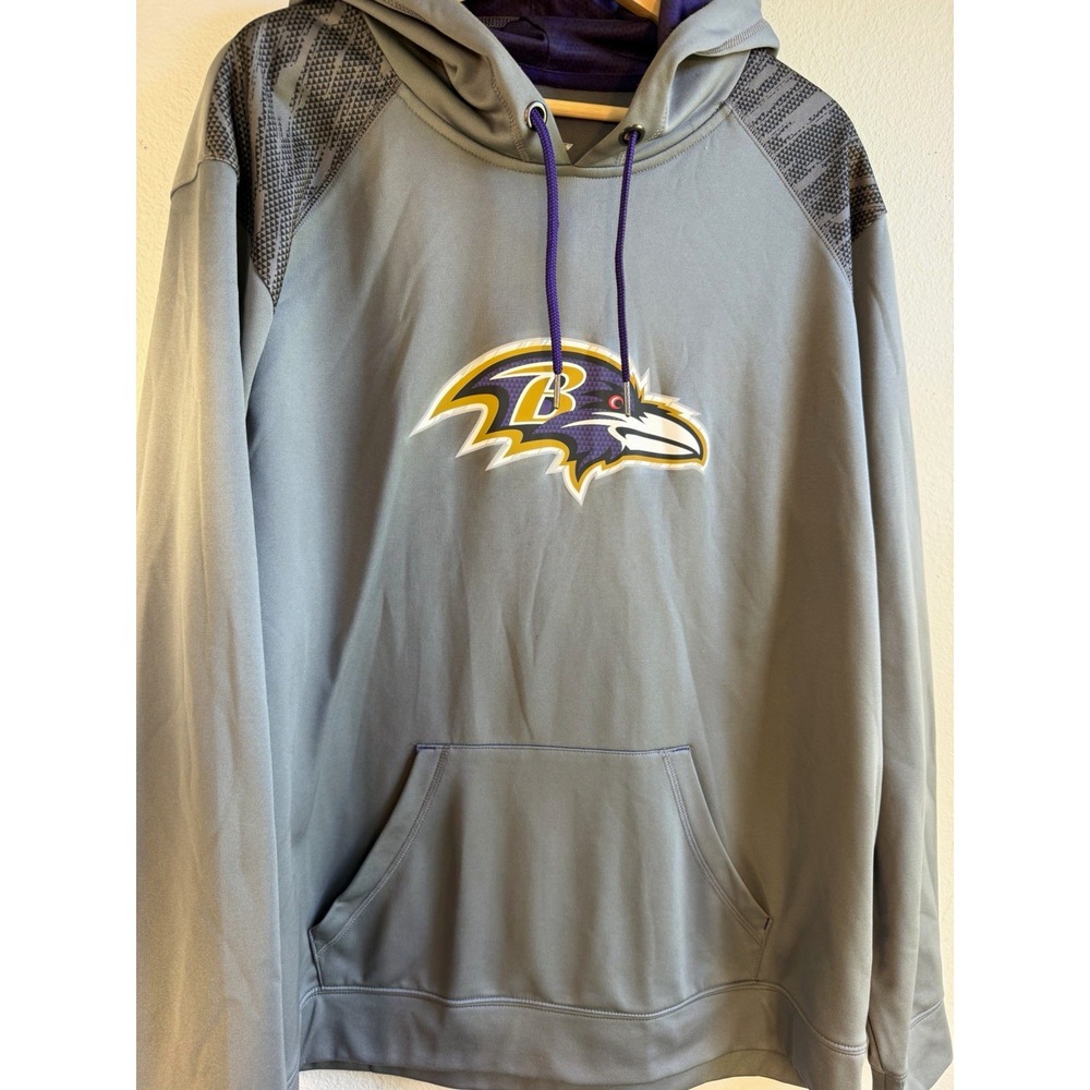 Majestic NFL Baltimore Ravens Therma Base Gray/Purple Pullover Hoodie 2XL